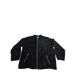 Chicos Travelers Black Velvet Velour Zipper Track Jacket 4 Gold Zipper XXL/20